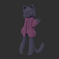 Gray Cat Cartoon Character Wearing Pink Hoodie With Glasses Waving In 3D Illustration
