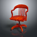 Stylish Red Wooden Office Chair With Armrests And Wheeled Base Structure