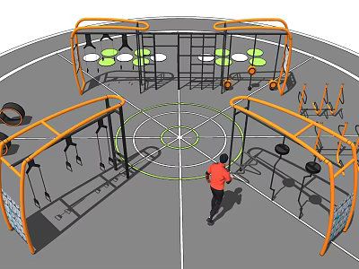 Outdoor Sports Equipment Orange Frame Multi Station Circular Ground Training Setup For Fitness 3d model