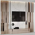 Modern TV Background Wall With Marble Surface And Wooden Panel Design 3d model