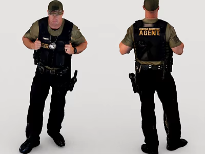 Tactical Agent Uniform With Fire Badge And Equipment Front Back View 3d model