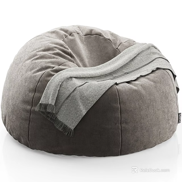 Gray Plush Bean Bag Chair With Soft Blanket For Living Room 3d model 