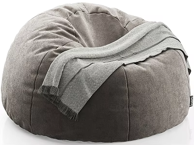 Gray Plush Bean Bag Chair With Soft Blanket For Living Room 3d model