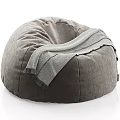 Gray Plush Bean Bag Chair With Soft Blanket For Living Room