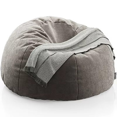 Gray Plush Bean Bag Chair With Soft Blanket For Living Room 3d model