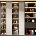 Modern Built in Bookcase With Multiple Shelves Books Decorative Items And Lighting 3d model