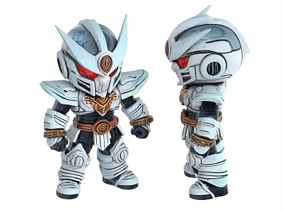 White Mech Style Robot Figure With Silver Armor And Gold Accents 3d model