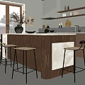 Modern Restaurant Open Kitchen Featuring Island Counter Bar Stools Windows And Decorative Art