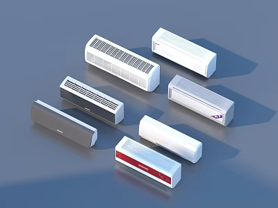 Various Air Conditioner Fans With White Gray And Red Striped Modern Designs 3d model