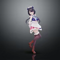 Cute Anime Girl in Maid Outfit with Small Playful Cat Standing Together