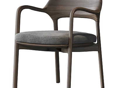 Modern Wooden Dining Chair With Armrests And Gray Padded Seat Design 3d model
