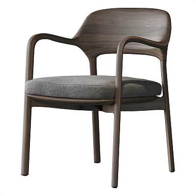 Modern Wooden Dining Chair With Armrests And Gray Padded Seat Design 3d model