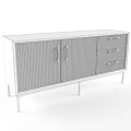 Modern Console Side Cabinet With Rattan Doors Gold Metal Legs And White Top Surface