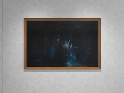 Abstract Painting With Wooden Frame Dark Background And Blue Light Effects Hanging On Wall 3d model