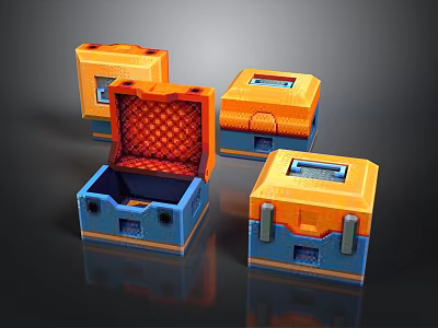 Orange And Blue Open Closed Boxes With Textured Interior Lids And Bases 3d model