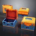 Orange And Blue Open Closed Boxes With Textured Interior Lids And Bases