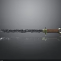 Shiny Carved Blade Knife With Red Leather Handle And Metal Ring On Dark Background
