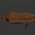 Vintage Copper Rusted Water Vehicle With Propeller Observation Tower Round Windows And Deck Railings