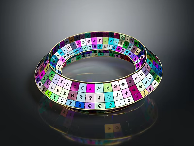 Commercial Equipment Circular Double Ring Design With Colorful Panels Featuring Various Symbols And Letters 3d model