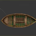 Traditional Wooden Water Transport Boat with Green Yellow Interior and Handcrafted Design