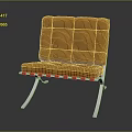 Modern Orange Leather Two Seater Sofa With Tufted Backrest And Metal Legs Design