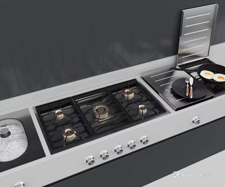 Stainless Steel Gas Stove Kitchen Appliance With Multiple Burners And Control Knobs 3d model 