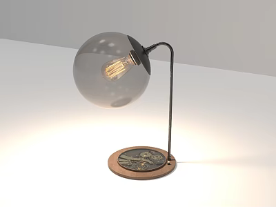 Stylish Table Lamp With Transparent Spherical Shade Black Metal Arm And Copper Decorative Base 3d model