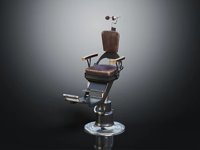 Vintage Leather Furniture Chair With Metal Frame And Round Adjustable Base 3d model