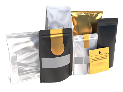 Various Colored Household Product Packaging Bags With Different Styles And Designs 3d model