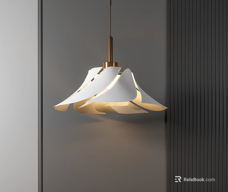 Modern White Petal Shaped Pendant Light With Gold Base And Warm Glow 3d model 