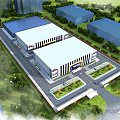 Modern Industrial Factory Buildings With Greenery Road Access And Parking Areas Layout