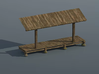 Wooden Canopy with Sloped Roof Platform Base and Natural Wood Texture 3d model