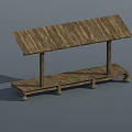 Wooden Canopy with Sloped Roof Platform Base and Natural Wood Texture