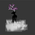 Black Deer With Pink Branch Like Antlers Standing On Rock Structure Gray Background