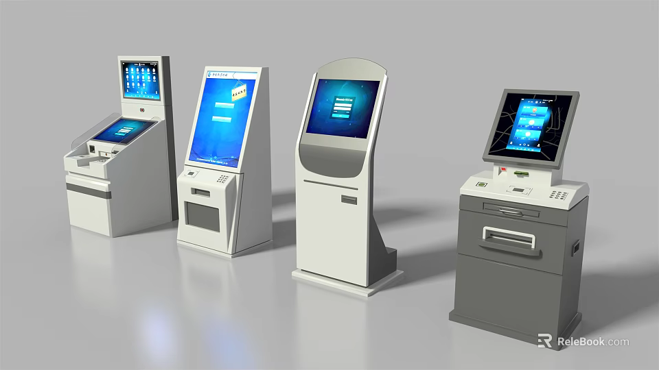 Public Facilities Self Service Interactive Kiosks With Digital Screens And Various Designs 3d model