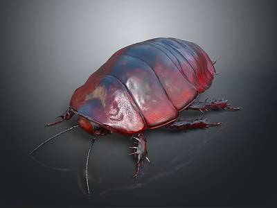Shiny Red and Black Cockroach 3D Rendering with Detailed Exoskeleton on Dark Background 3d model