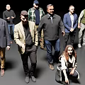 Group of Diverse People in Casual Formal Attire Standing and Crouching Together