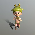 Fantasy Child Character With Green Headdress Yellow Decorations And Leaf Details Running