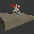 Man In White Costume With Red Cape Standing On Wooden Platform Display Scene