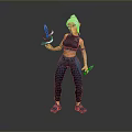 Female Sporty Character In Blue Outfit With Short Hair Holding Daggers