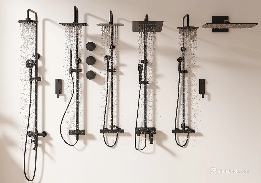 Black Modern Multiple Style Wall Mounted Shower Systems With Rain And Handheld Sprayers 3d model 