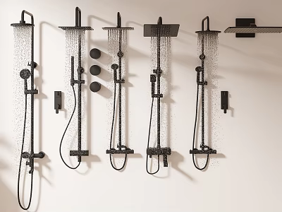 Black Modern Multiple Style Wall Mounted Shower Systems With Rain And Handheld Sprayers 3d model