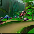 Scenic Green Maze with Lush Trees and Flowing Waterfalls in Forest