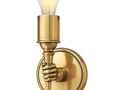 Brass Wall Sconce with Hand Shaped Base and Illuminated Clear Bulb 3d model
