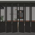 Chinese Style Black Room Divider With Hexagonal Pattern And Decorative Panels