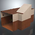 Warm Indoor Scene With Brown Walls Wooden Floor White Roof Section Painting And Plant