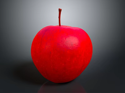 Fresh Red Apple with Stem Shiny Juicy Fruit on Gray Background 3d model