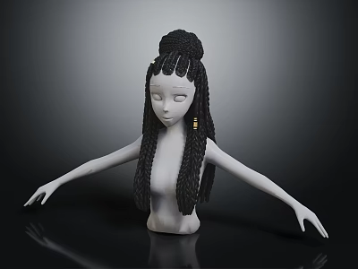 White Mannequin With Long Black Braided Hair And Extended Arms 3d model