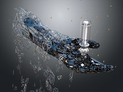 Scenic Rock Hand Formation Holding Icicle Amid Golden Particles In Dark Sky 3d model