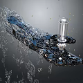Scenic Rock Hand Formation Holding Icicle Amid Golden Particles In Dark Sky